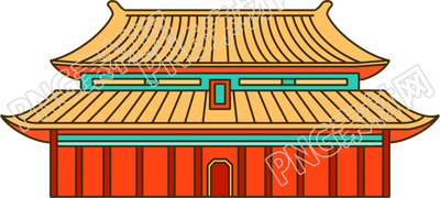 手绘中国古建筑卡通风插画