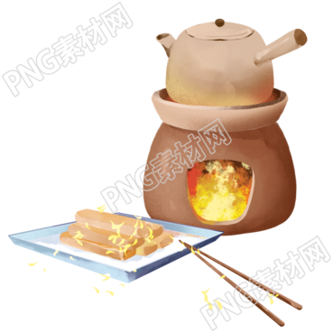 手绘围炉煮茶和桂花饼小雪节气素材
