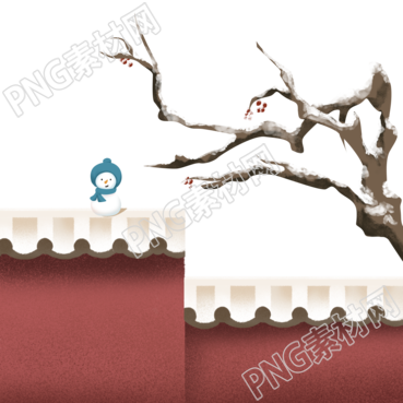 小雪时节下雪后的树枝可爱雪人插画