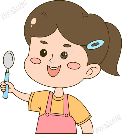 手拿勺子准备吃饭的小女孩商用素材