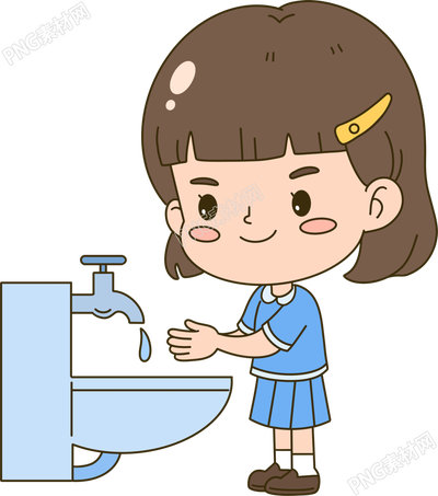 水池边正在洗手的小女孩手绘插画