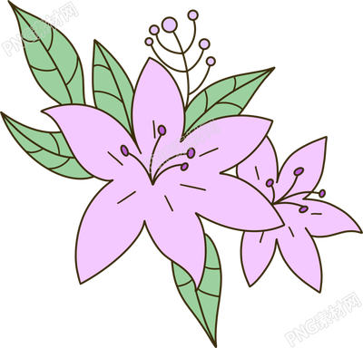 粗线条手绘紫色花透明背景素材