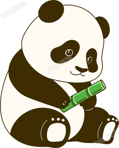 手拿竹子的可爱熊猫手绘PNG素材