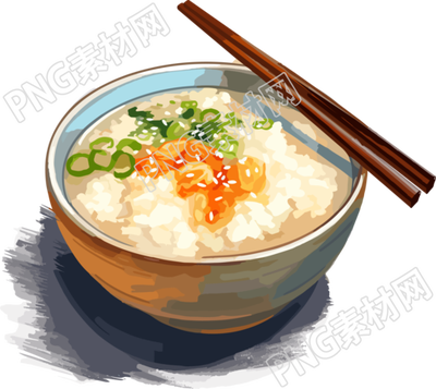扁平插画大米粥小咸菜素材