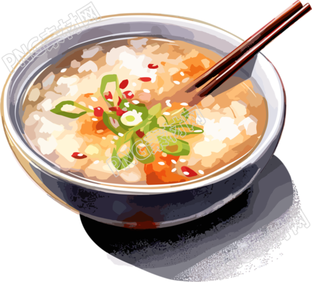 美味咸粥水彩插画元素