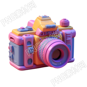 卡通风格粉色3D相机模型插画