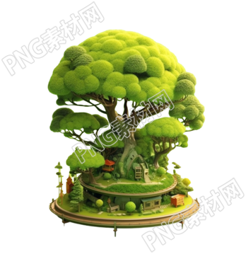 绿树和绿草未来科技风格插画设计