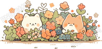 花丛猫猫贴纸精美可商用插画