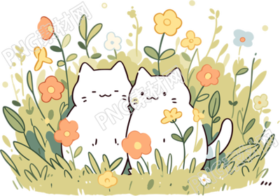 可商用绿草丛中的猫咪创意插画设计元素