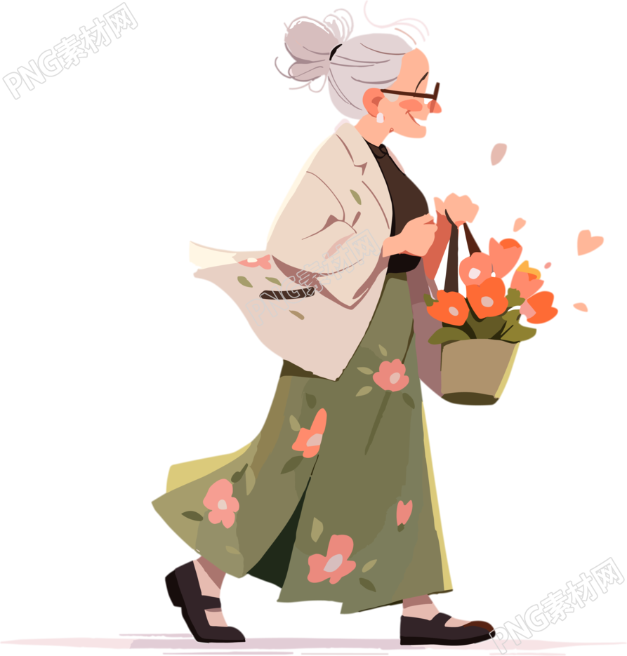 优雅老太太迷人插画设计元素