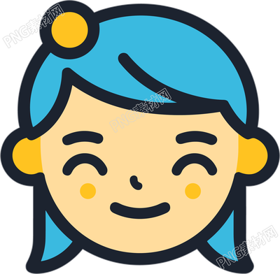 简约蓝黄色可爱女孩现代线性图标插画