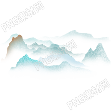 透明背景浅绿色水墨远山插画
