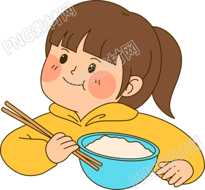 开心吃饭的可爱女孩手绘插图