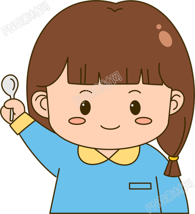 手拿小勺吃饭的小女孩透明背景素材