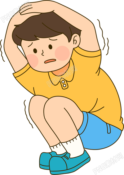 灾害中抱头的男孩瑟瑟发抖手绘插画
