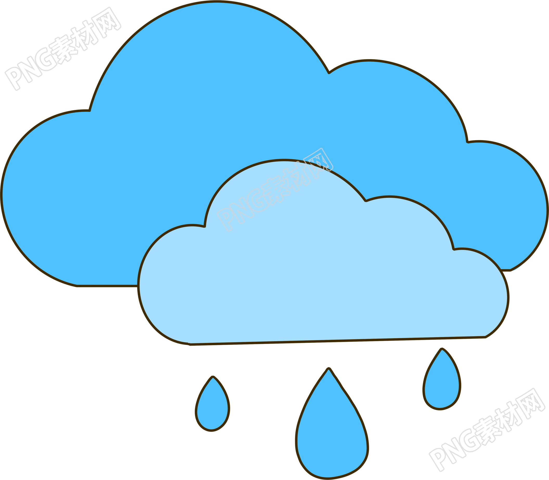 蓝灰色乌云和小雨滴手绘插画