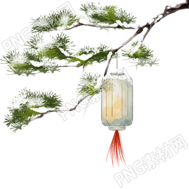 二十四节气大雪绿色松枝国风灯笼PNG素材