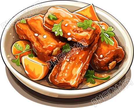 糖醋小排冬季美食矢量简约素材