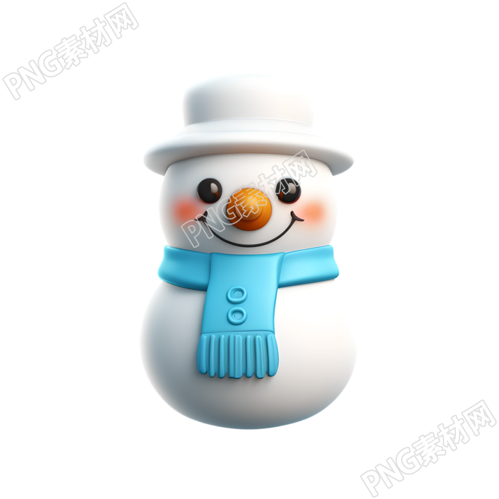 透明背景白色小雪人3D渲染素材