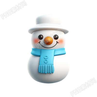 透明背景白色小雪人3D渲染素材