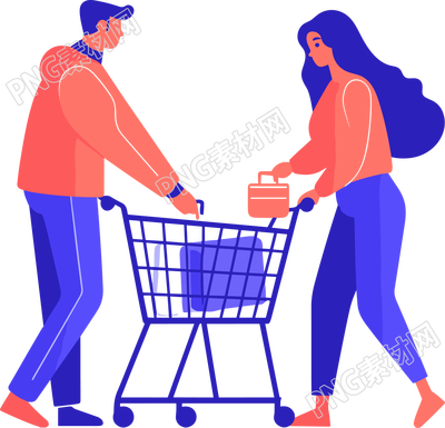 买东西的男生女生简洁矢量插图