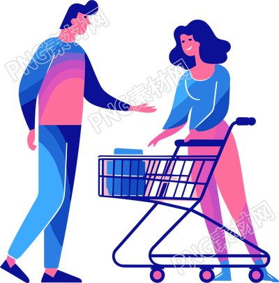 简易矢量插图女性推购物车购买礼品素材