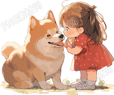 可爱小女孩和狗狗玩耍书籍插图素材