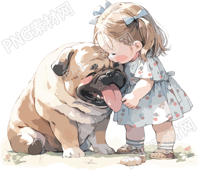 简笔画可爱动物和小女孩书籍插图
