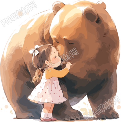 可爱小女孩和圆滚滚的胖动物插画