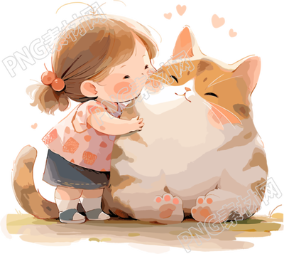 萌萌動物抱小女孩插畫