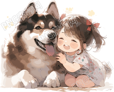 女孩和狗狗可愛插畫設(shè)計素材