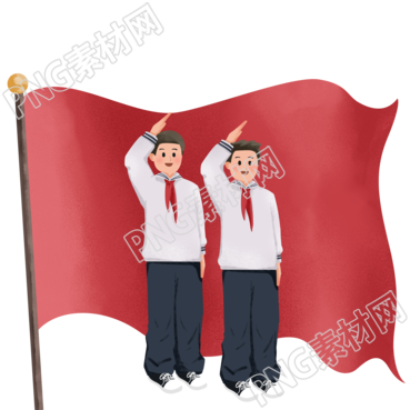 红旗和男同学升旗仪式创意插画