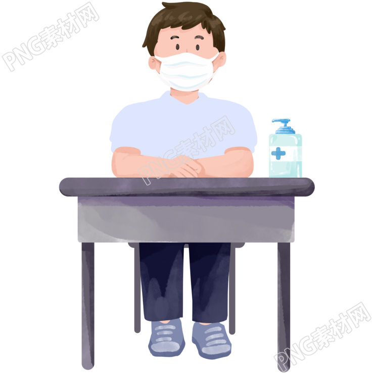 学生带口罩预防流感手绘插画