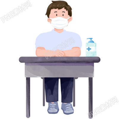 学生带口罩预防流感手绘插画