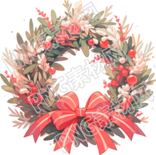 红色蝴蝶结圣诞花环元素