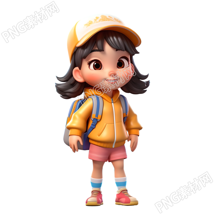 卡通风格小学生3D插画设计素材