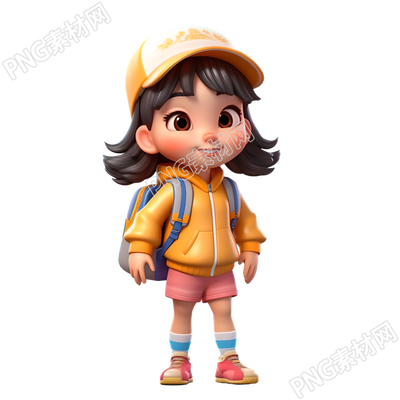 卡通风格小学生3D插画设计素材