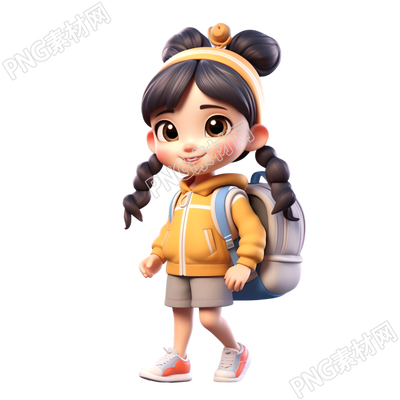 可爱的双马尾中国学生PNG素材