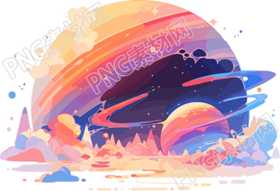 明亮白底扁平设计的星球插画素材