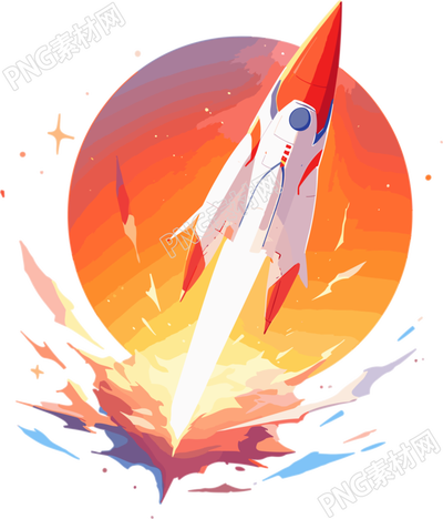 白色背景下的2D平面宇宙火箭插图
