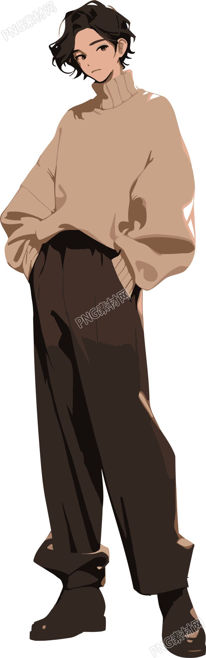 高清素材冬日穿搭男生插画