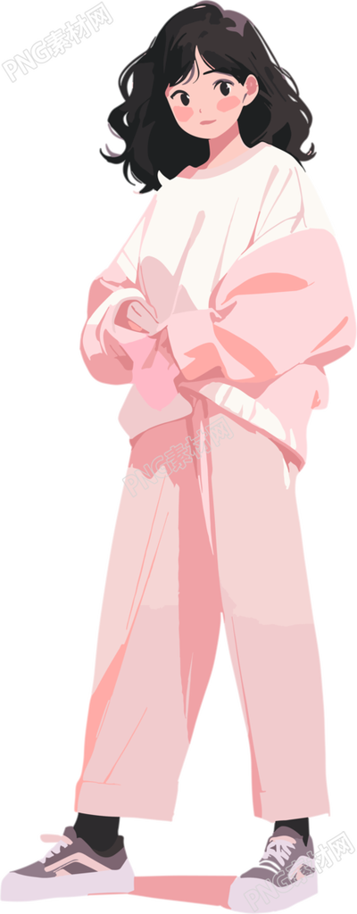 粉嫩冬季套裝的女生PNG圖形素材