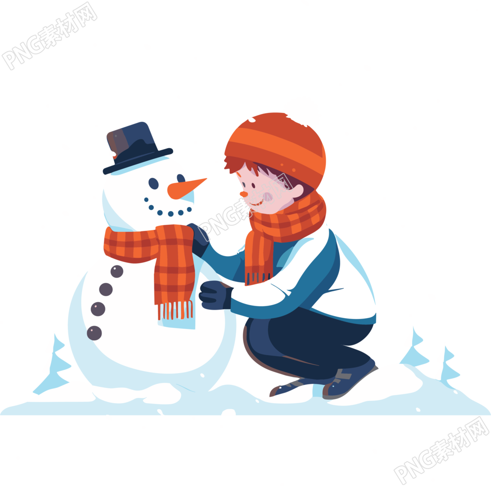 可商用堆雪人的小学生素材