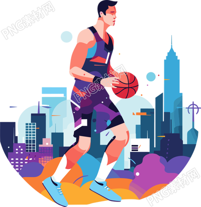 扁平插畫打籃球的運動員圖形素材
