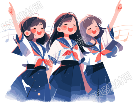 明亮背景的合唱女生插画设计