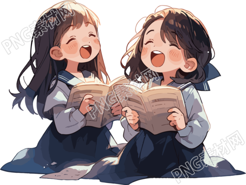 明亮白色背景的两位合唱学生素材