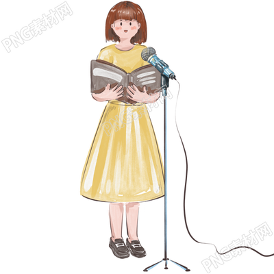 黃色連衣裙女孩參加朗誦比賽PNG素材