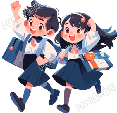 男孩女孩背著書包高清PNG插畫設計元素