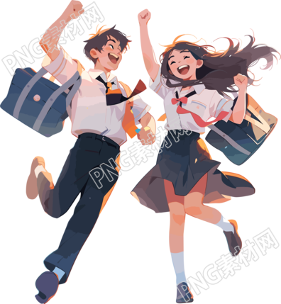 在空中飛行的男孩女孩背著書包素材