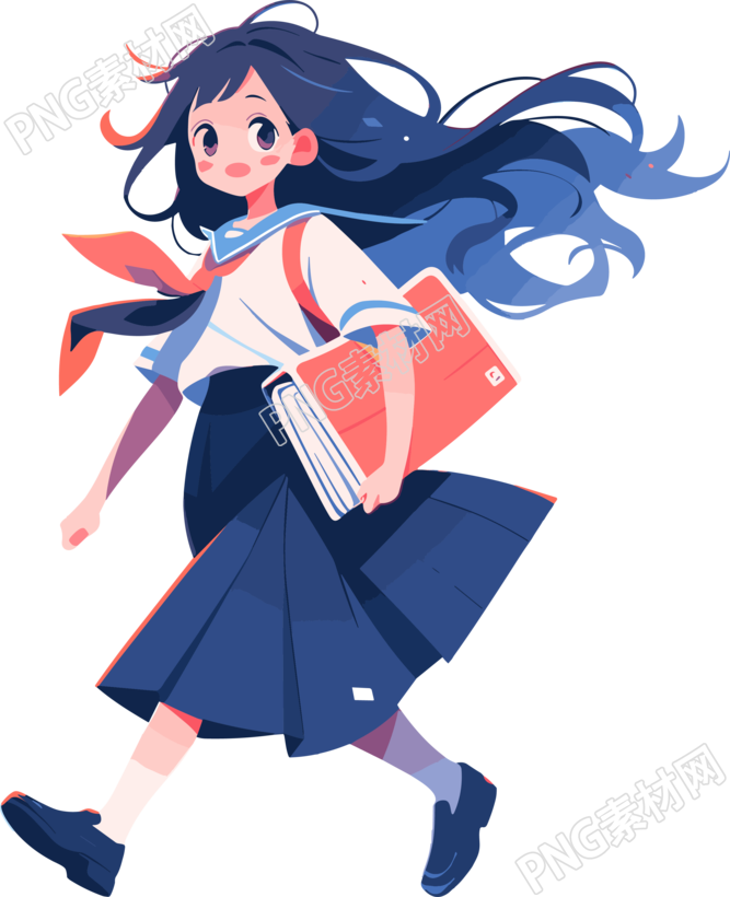 女孩拿着书籍走路矢量扁平插图